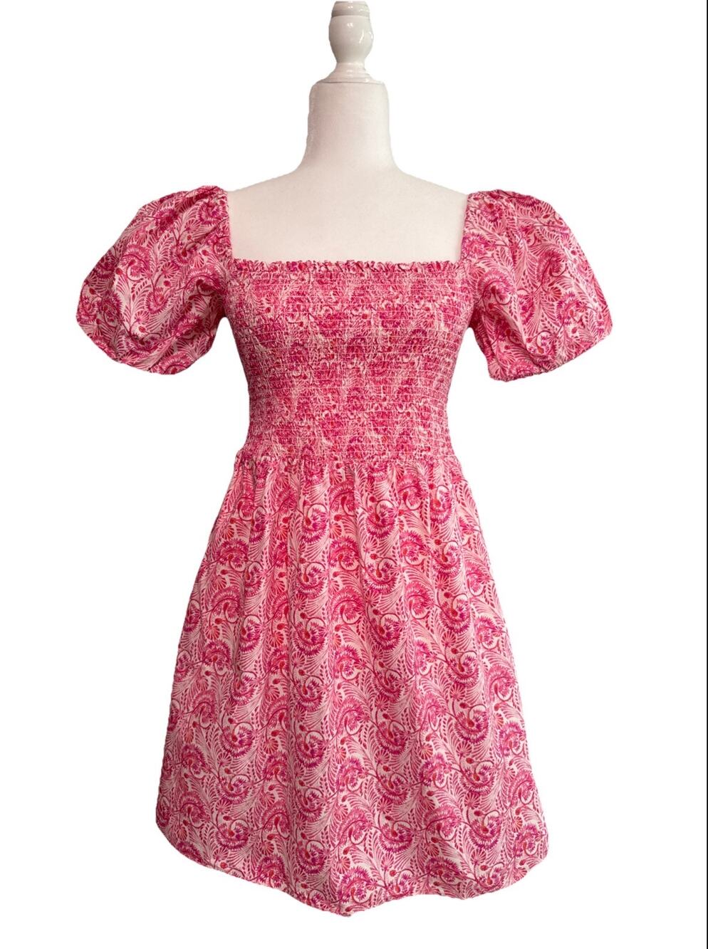 J Crew Smocked Mini Dress Women S Pink Dandelion Floral Puff Sleeve Milkmaid